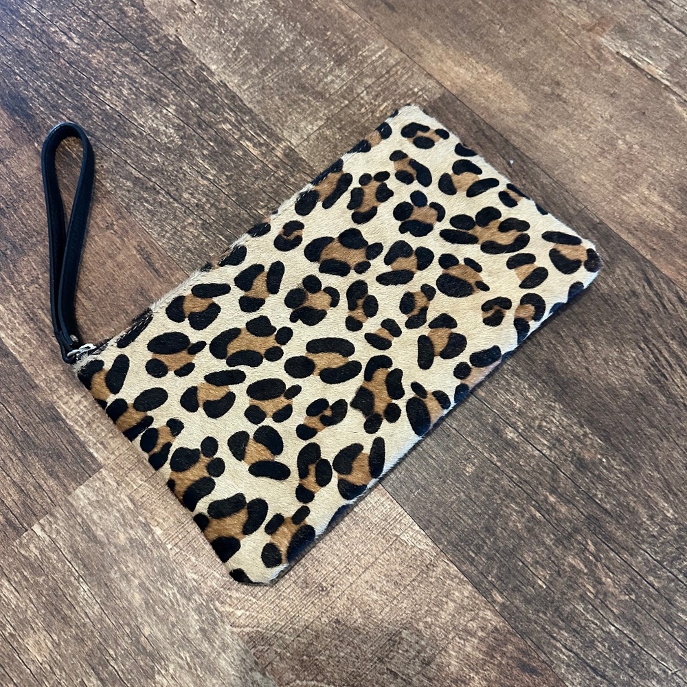 Leopard clutch wristlet , makeup bag